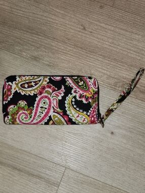 Paisley Quilted Wristlet Wallet - Black, Pink & Green